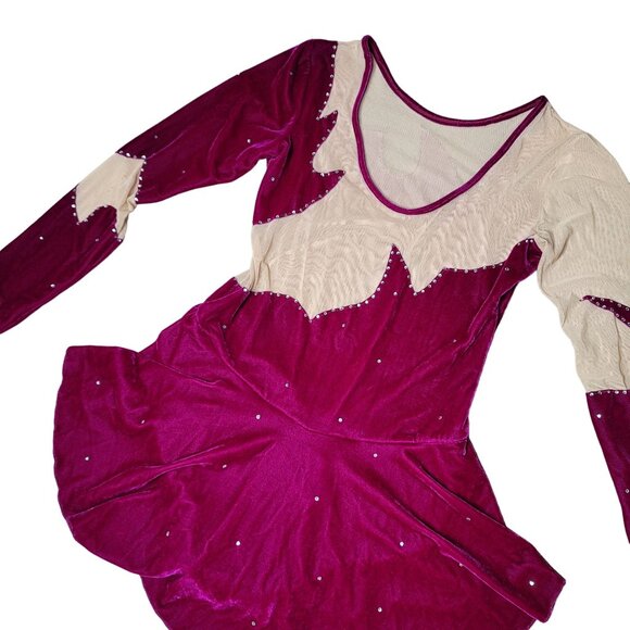 Ice Fairy Women's Figure Skating Dress M Velvet Mesh Red Beige Rhinestone Accent - Picture 3 of 11